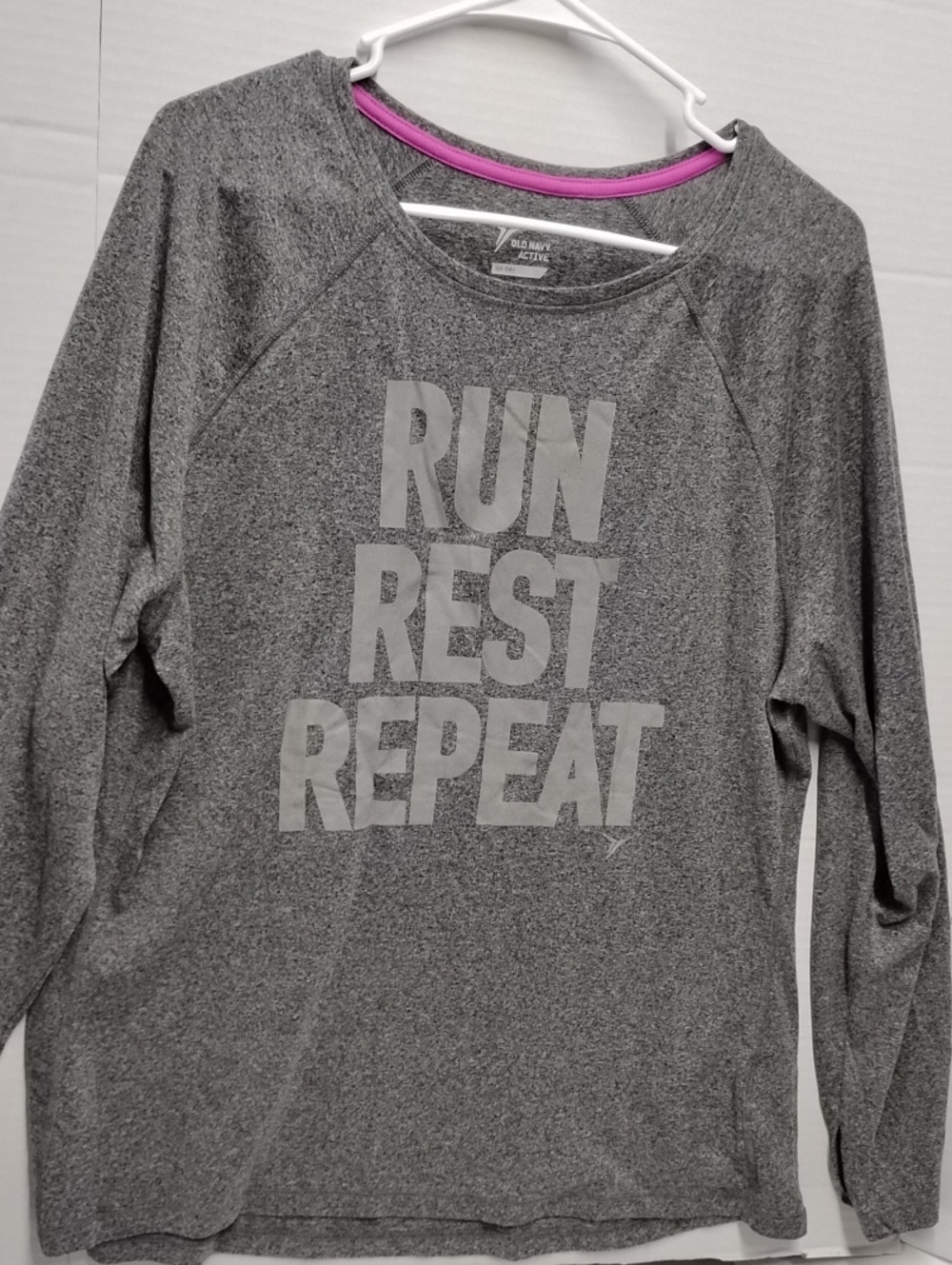 Old Navy Active Go-dry Gray Long Sleeve Tee with 'RUN REST REPEAT' Graphic XXL